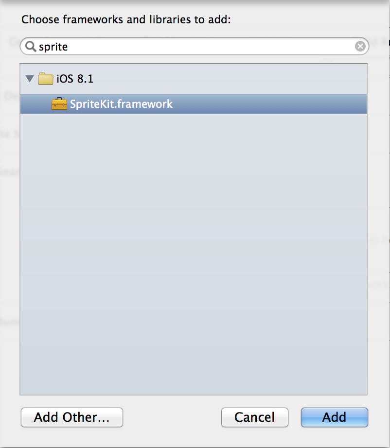 Linking SpriteKit Framework to Project