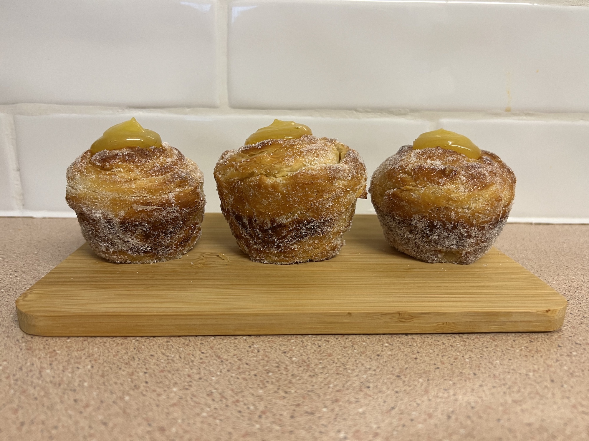 First batch of dough, lime curd cruffins