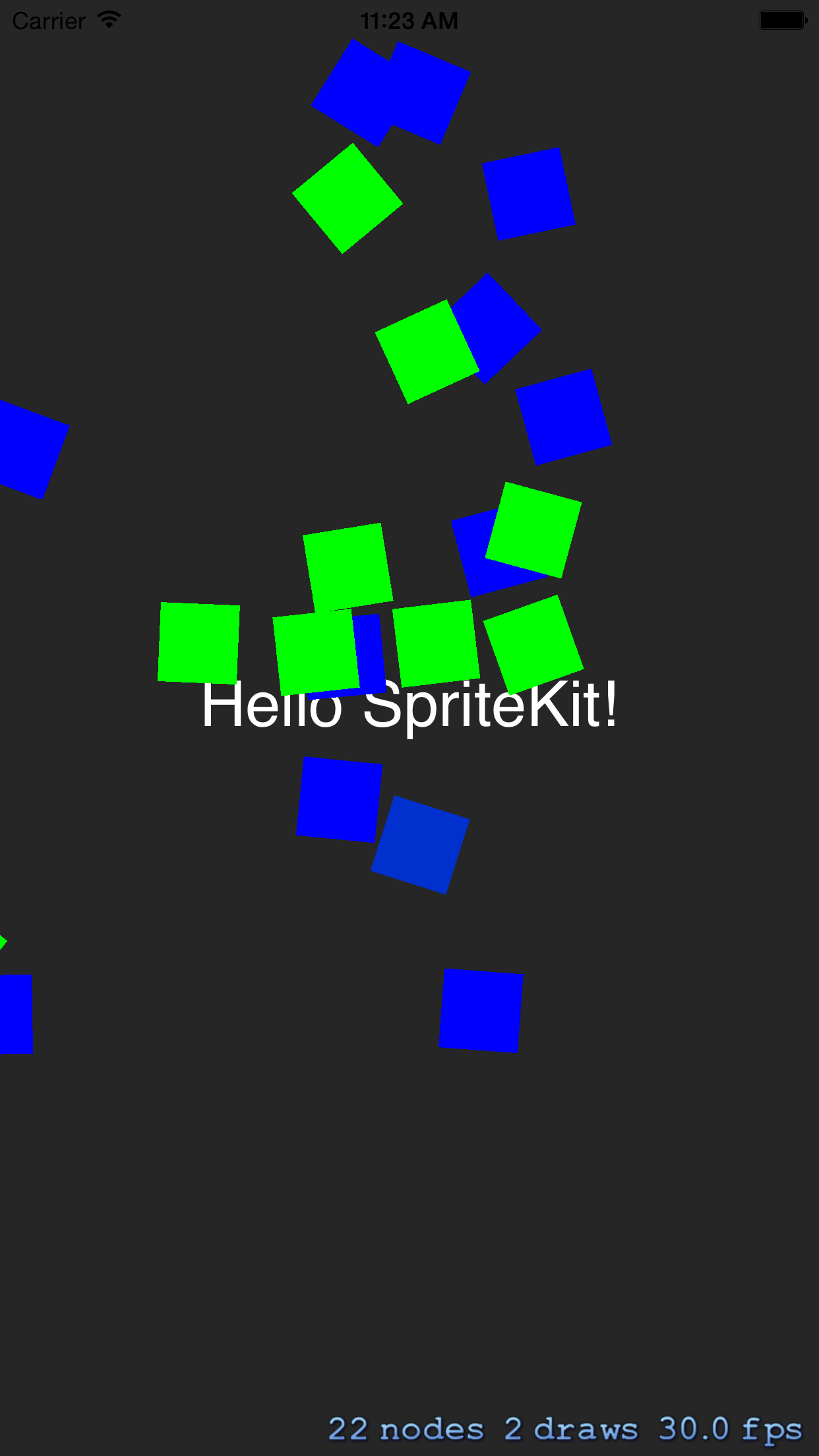 SpriteKitFromScratch running in iOS Simulator
