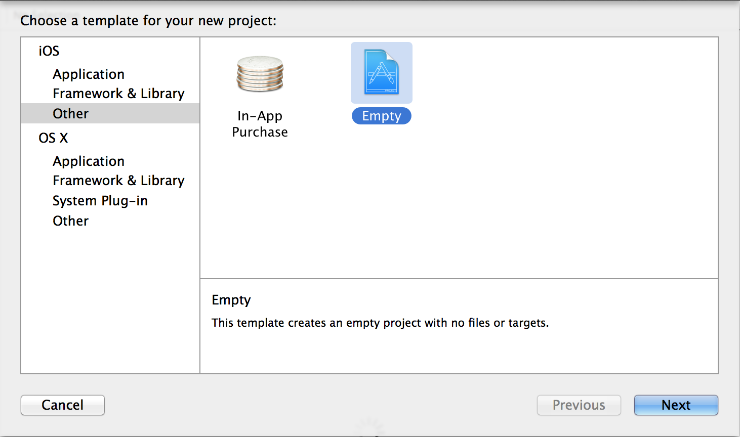 Empty Project in Xcode
