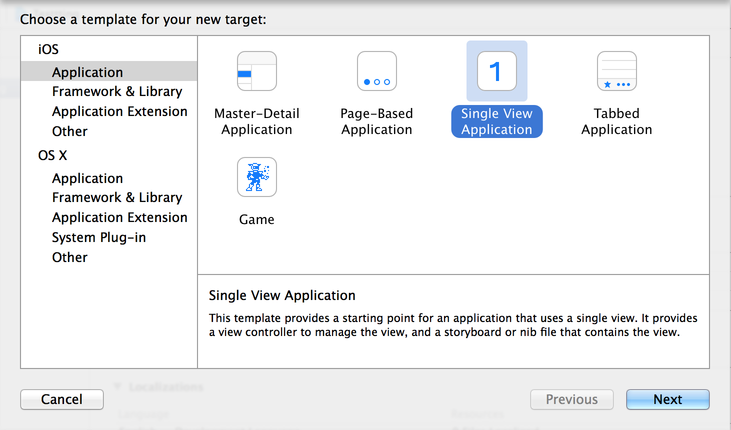 Single View Application Build Target